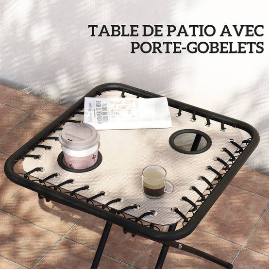 Sans Marque - Lot de 2 chaise longue pliable et inclinable avec table d'appoint, porte-gobelets et appuie-têtes, charge 120 kg, beige - Image 7