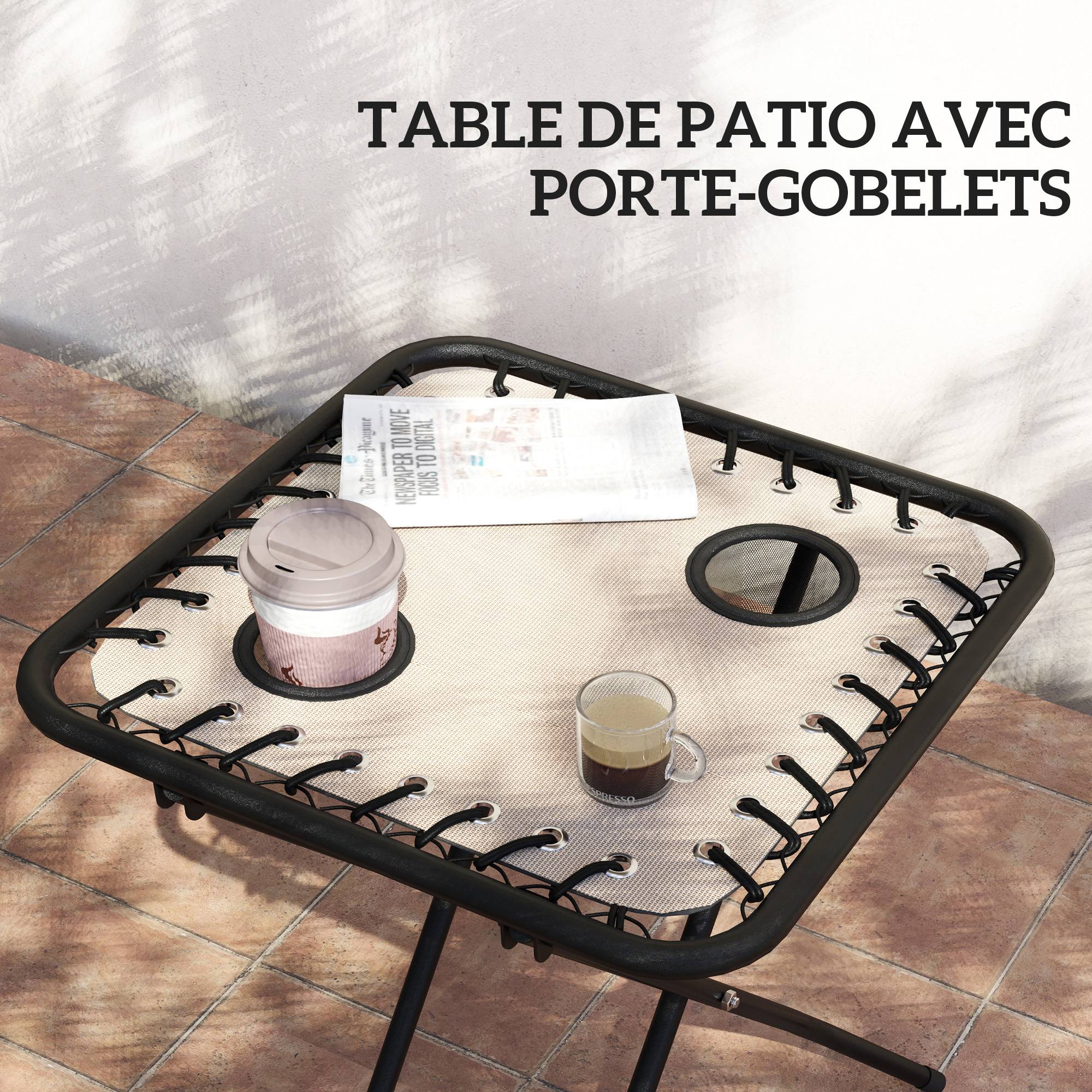 Sans Marque - Lot de 2 chaise longue pliable et inclinable avec table d'appoint, porte-gobelets et appuie-têtes, charge 120 kg, beige - Image 7