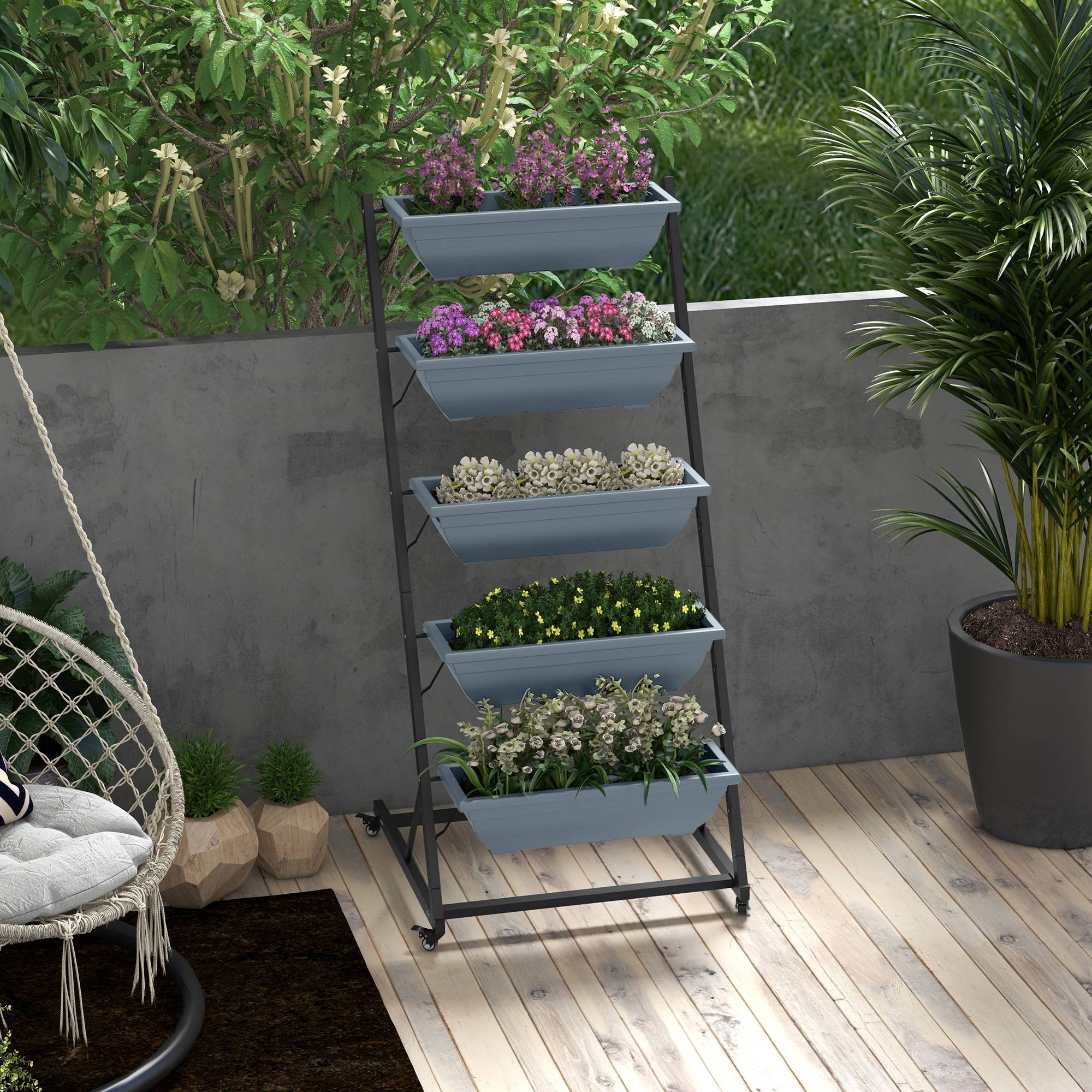 Étagère porte-plantes acier balcon extérieur 5 niveaux 65x67x145cm gris - ComfortXL Outdoor Living - Image 3