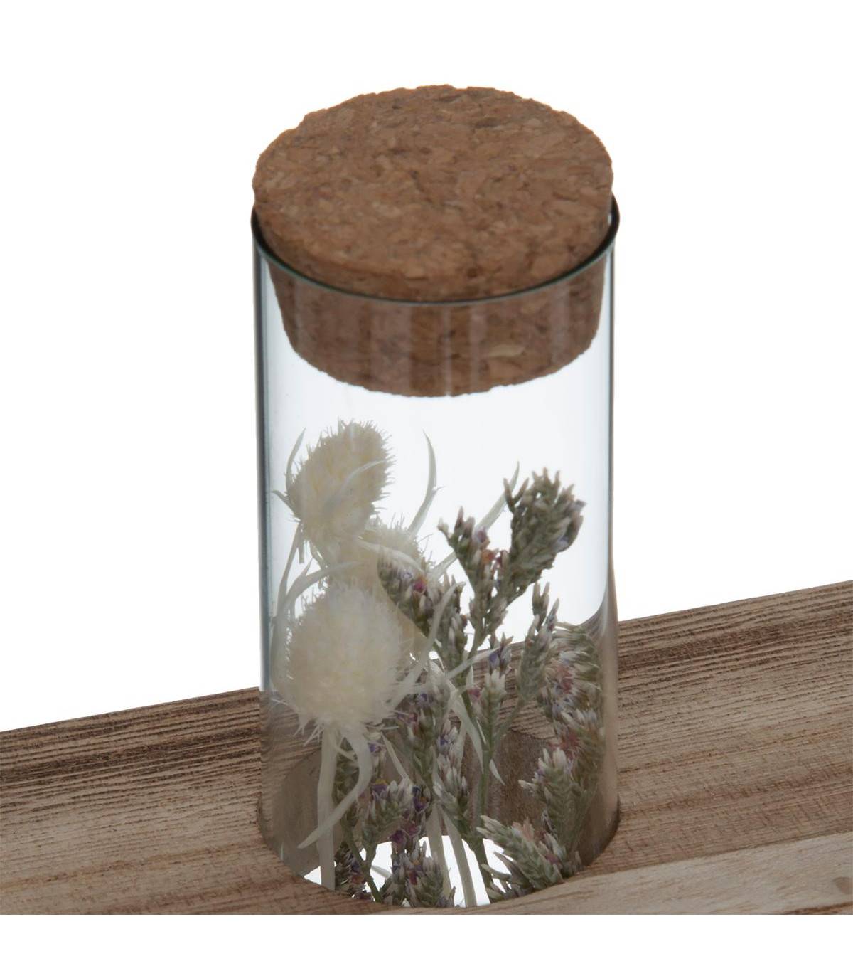 Fleurs séchées dans 3 Tubes en verre Support en Bois L 21 x H 17.2 cm - Image 2