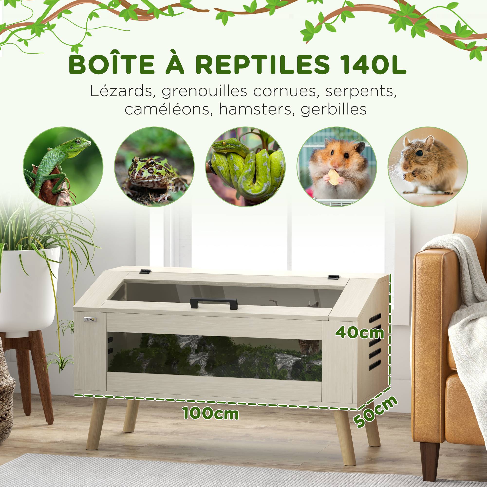 Terrarium bois naturel 100 x 50 x 60 cm - PANGIVO - Image 6
