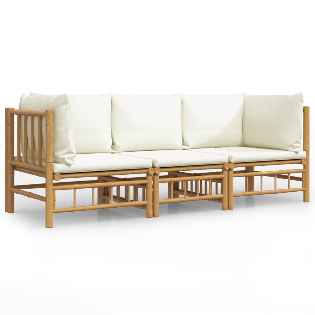 Ensemble Canapé Jardin Bambou 3 pcs Coussins Crème Sectionnel – ComfortXL Outdoor Living - Image 2