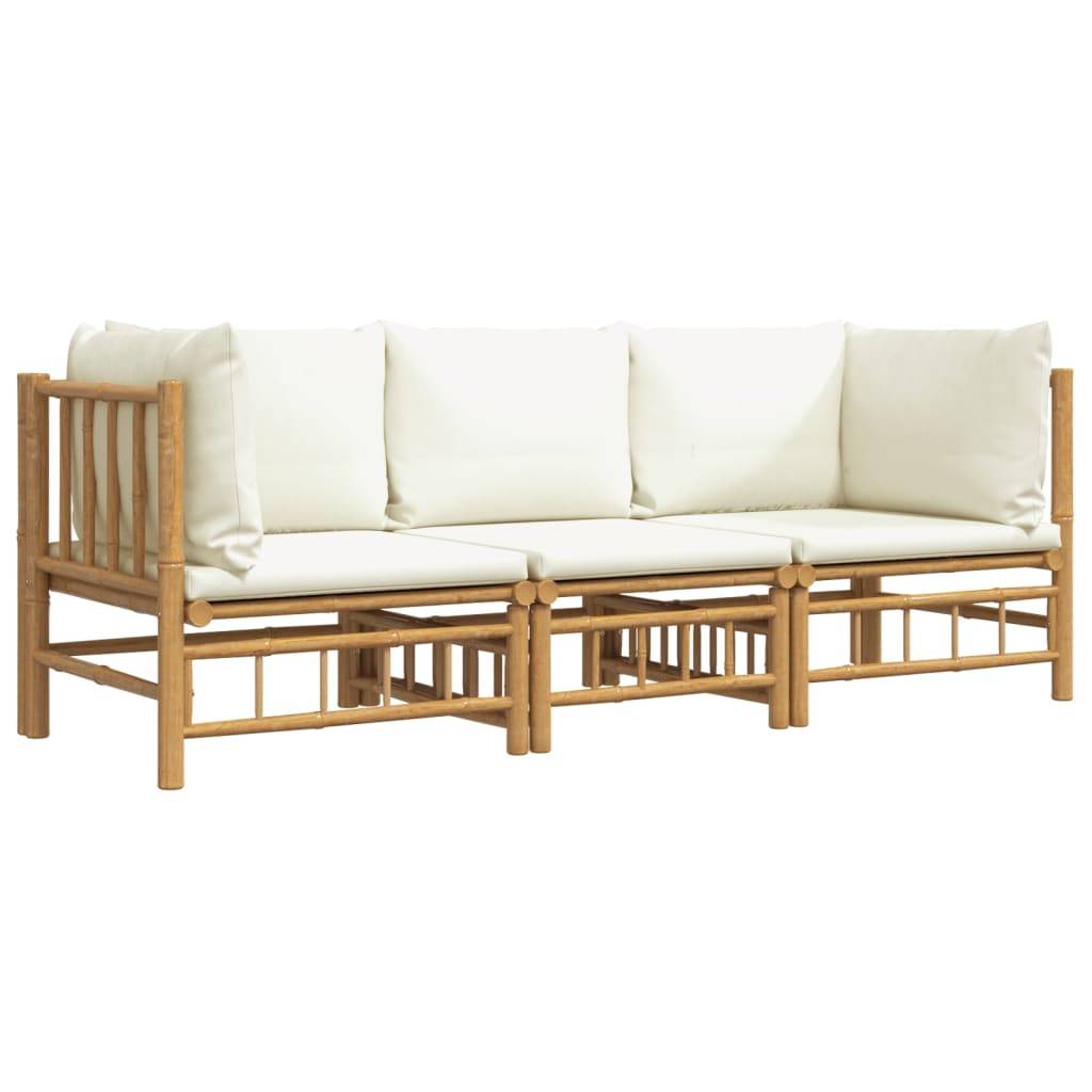 Ensemble Canapé Jardin Bambou 3 pcs Coussins Crème Sectionnel – ComfortXL Outdoor Living - Image 3