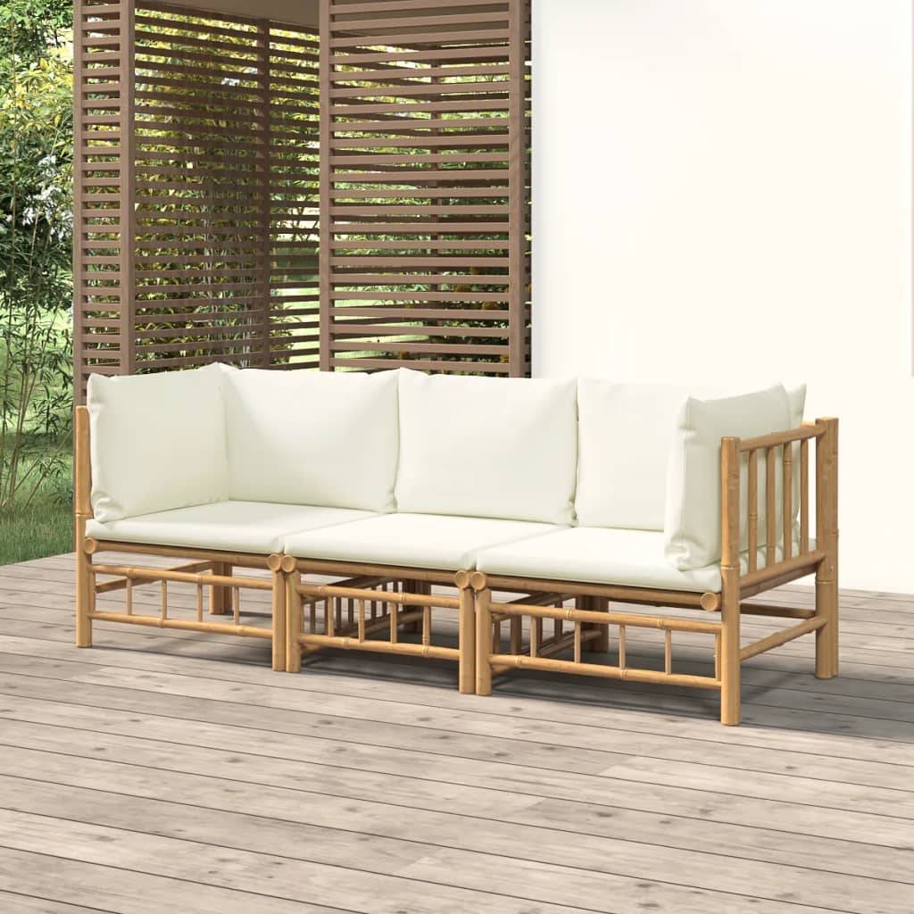 Ensemble Canapé Jardin Bambou 3 pcs Coussins Crème Sectionnel – ComfortXL Outdoor Living - Image 1