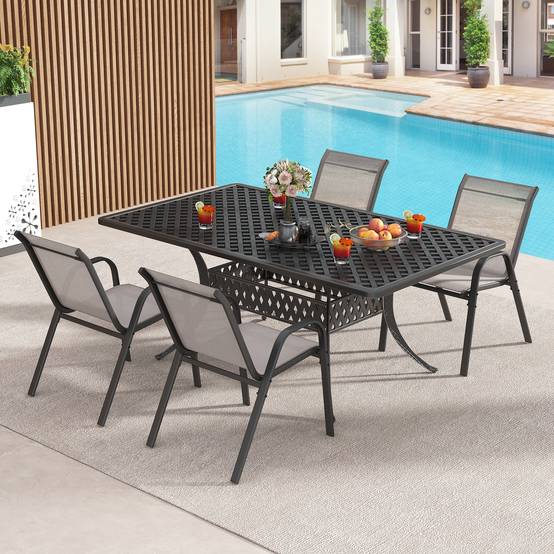 Lot de 4 Chaises de Jardin Exterieures avec Cadre en Métal, Fauteuil d'Extérieur Empilable en Tissu Respirant, Charge 150 KG, Gris - Image 2