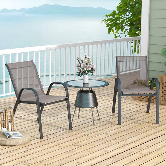 Lot de 4 Chaises de Jardin Exterieures avec Cadre en Métal, Fauteuil d'Extérieur Empilable en Tissu Respirant, Charge 150 KG, Gris - Image 8