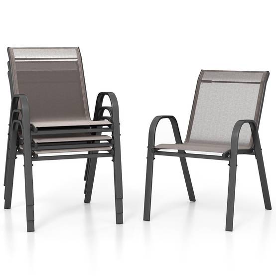 Lot de 4 Chaises de Jardin Exterieures avec Cadre en Métal, Fauteuil d'Extérieur Empilable en Tissu Respirant, Charge 150 KG, Gris - Image 1