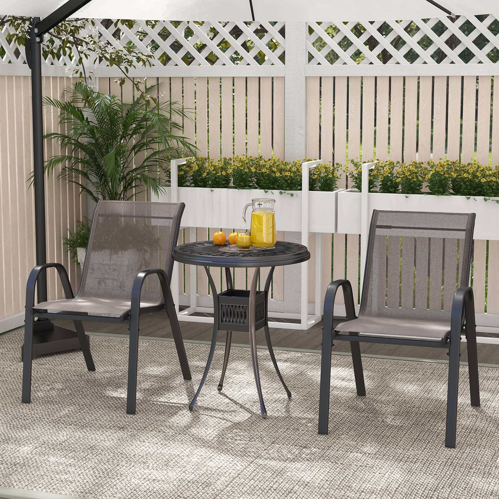Lot de 4 Chaises de Jardin Exterieures avec Cadre en Métal, Fauteuil d'Extérieur Empilable en Tissu Respirant,  Charge 150 KG, Gris - Image 9