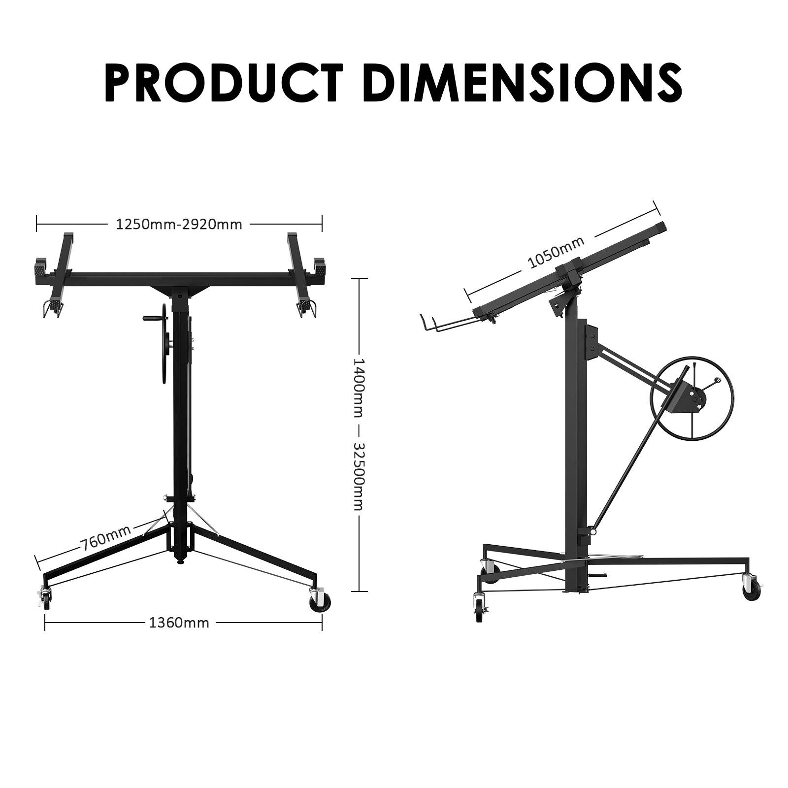 Élévateur pour plaques de plâtre noir — capacité de charge maximale 68 kg, hauteur réglable de 140 à 325 cm - Image 4