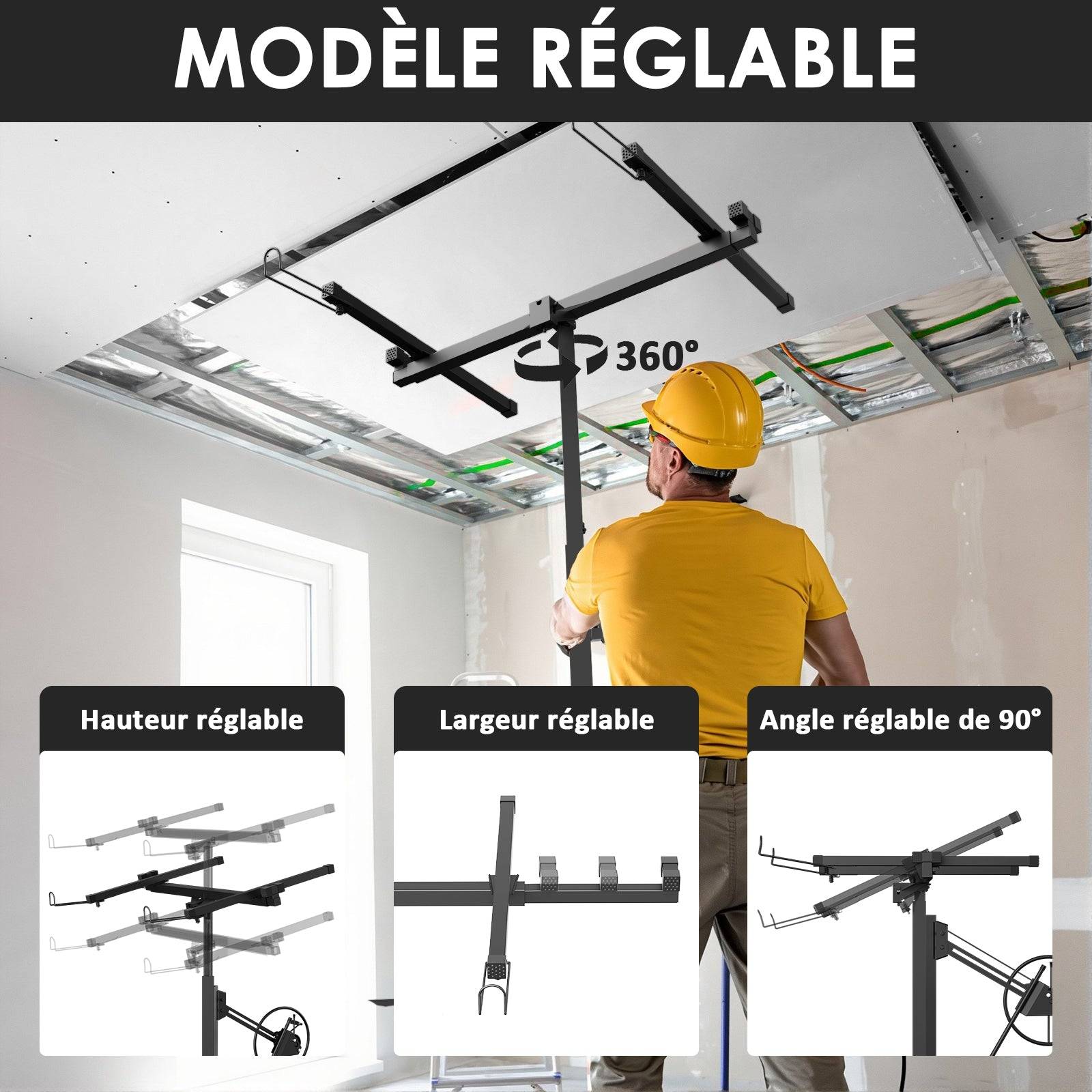 Élévateur pour plaques de plâtre noir — capacité de charge maximale 68 kg, hauteur réglable de 140 à 325 cm - Image 5