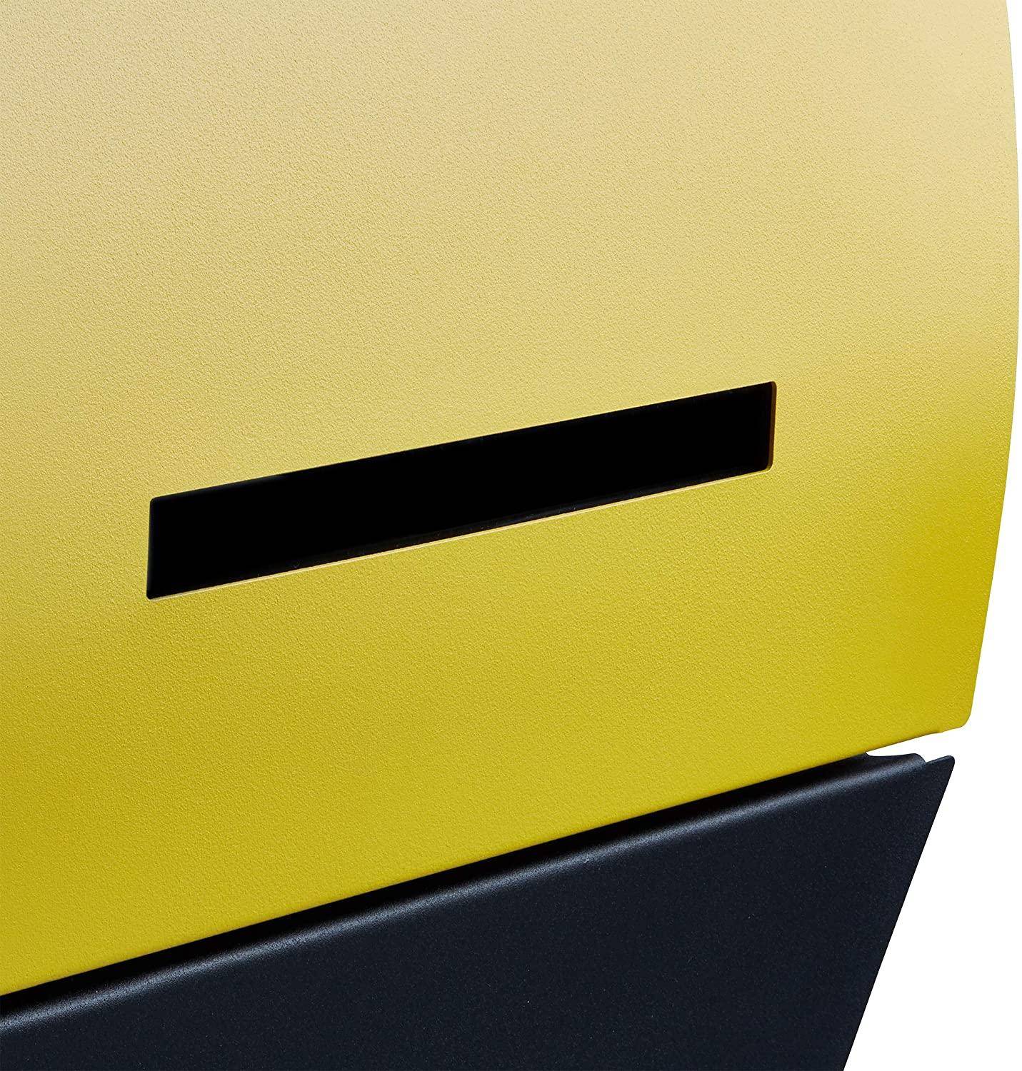 Helloshop26 - Boîte aux lettres murale avec compartiment journaux noir jaune - Imagen 5