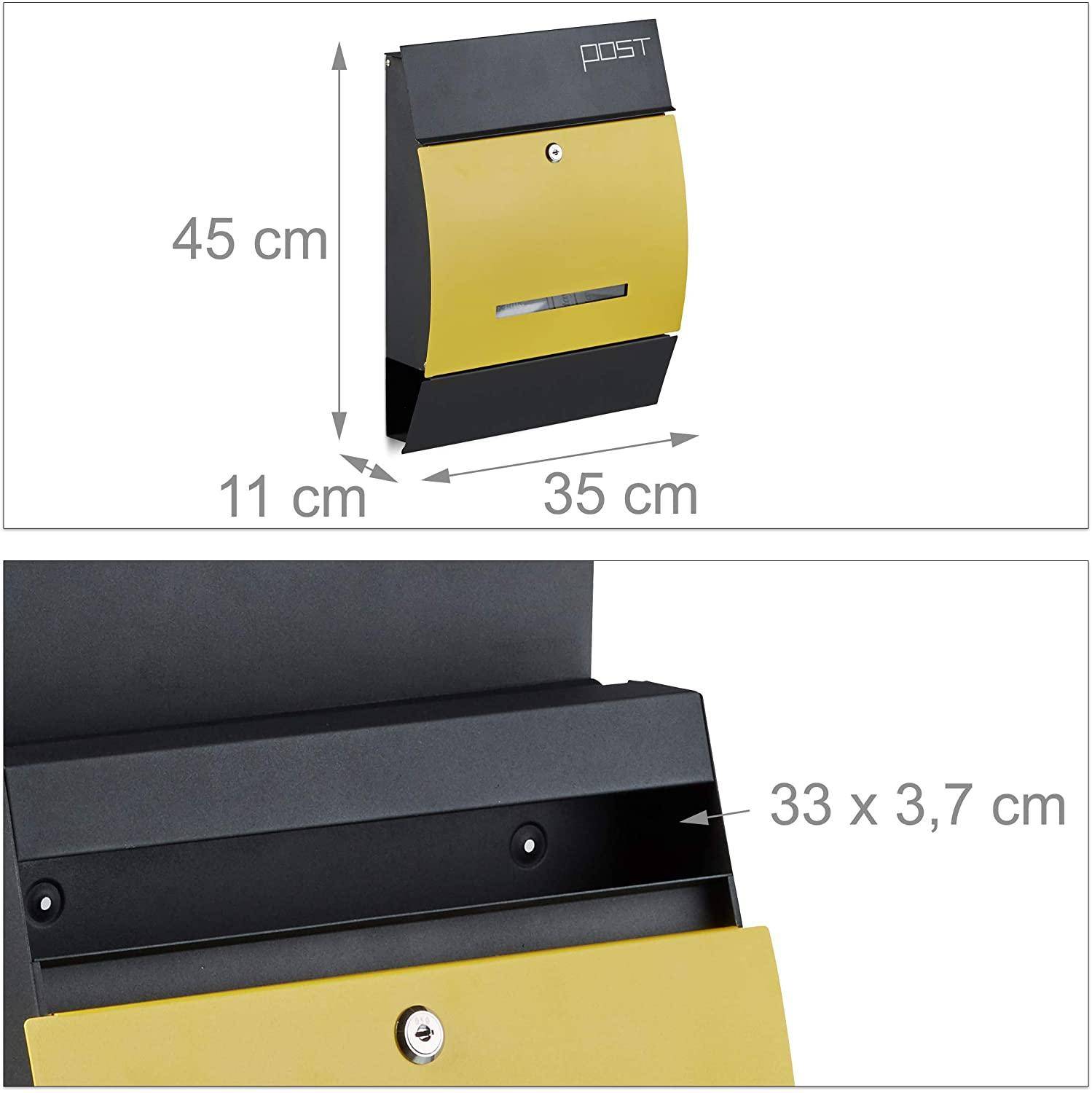 Helloshop26 - Boîte aux lettres murale avec compartiment journaux noir jaune - Imagen 1