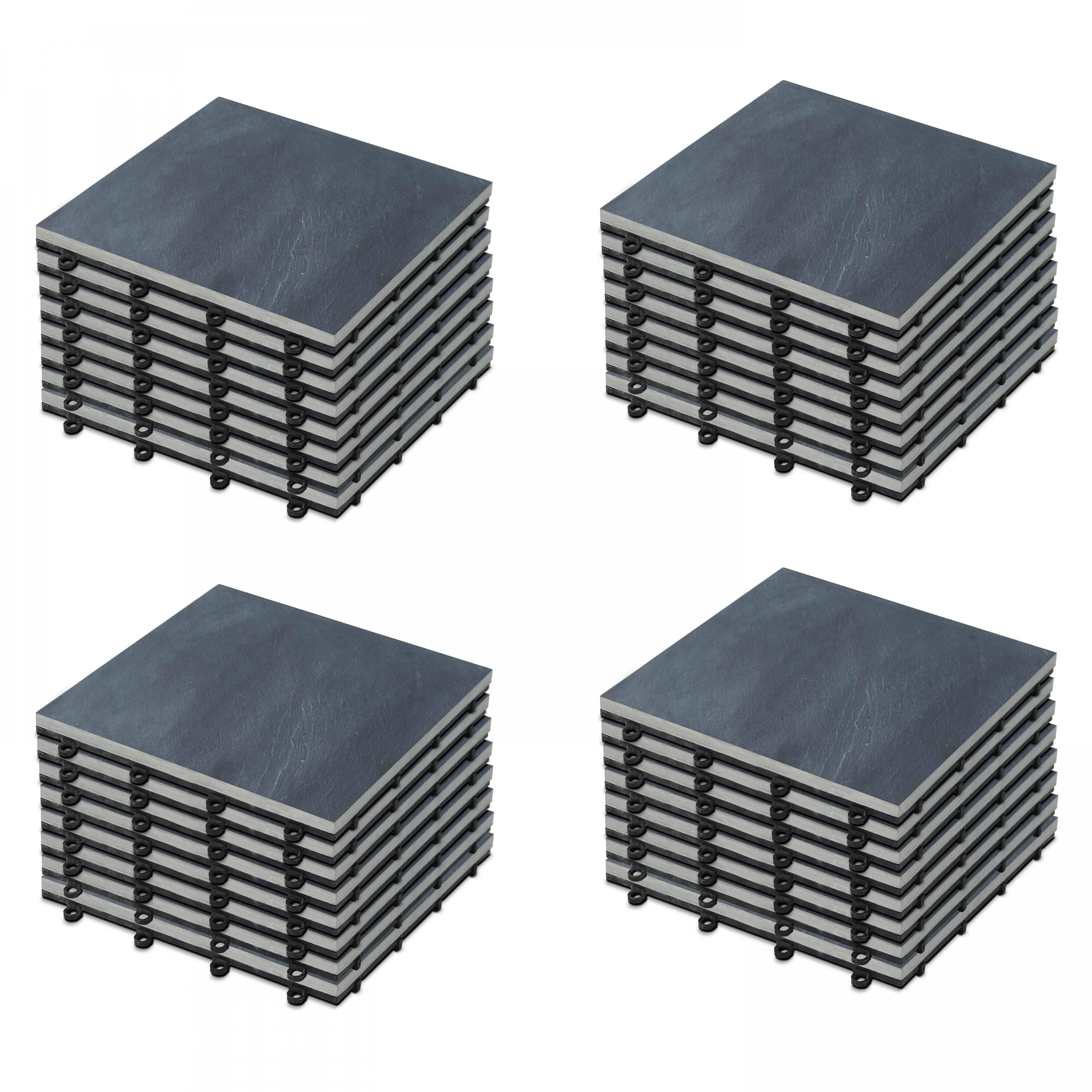 Oviala - Lot de 32 dalles clipsables en pierre naturelle noir - Oviala - Imagen 1