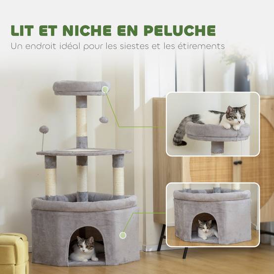 Arbre à chat sisal et peluche gris clair 49 x 49 x 114 cm - PANGIVO - Image 8