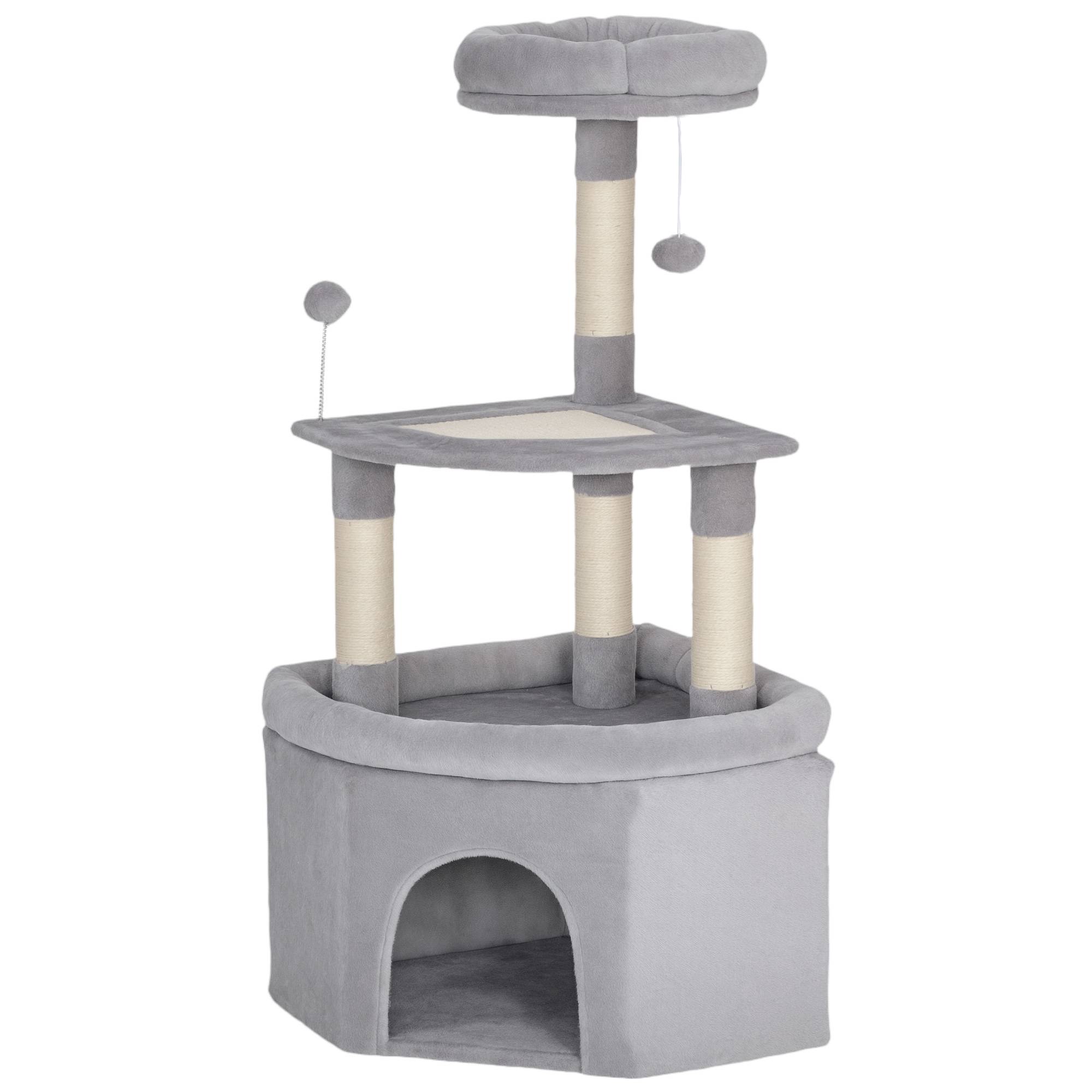 Arbre à chat sisal et peluche gris clair 49 x 49 x 114 cm - PANGIVO - Image 2