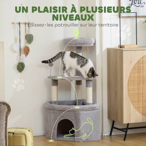 Arbre à chat sisal et peluche gris clair 49 x 49 x 114 cm - PANGIVO - Image 6