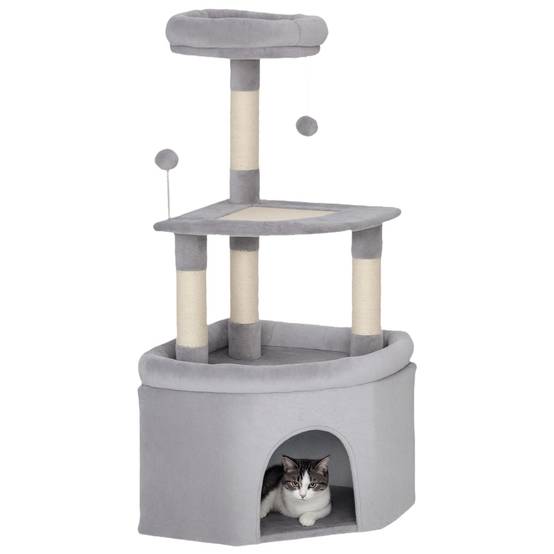 Arbre à chat sisal et peluche gris clair 49 x 49 x 114 cm - PANGIVO - Image 1