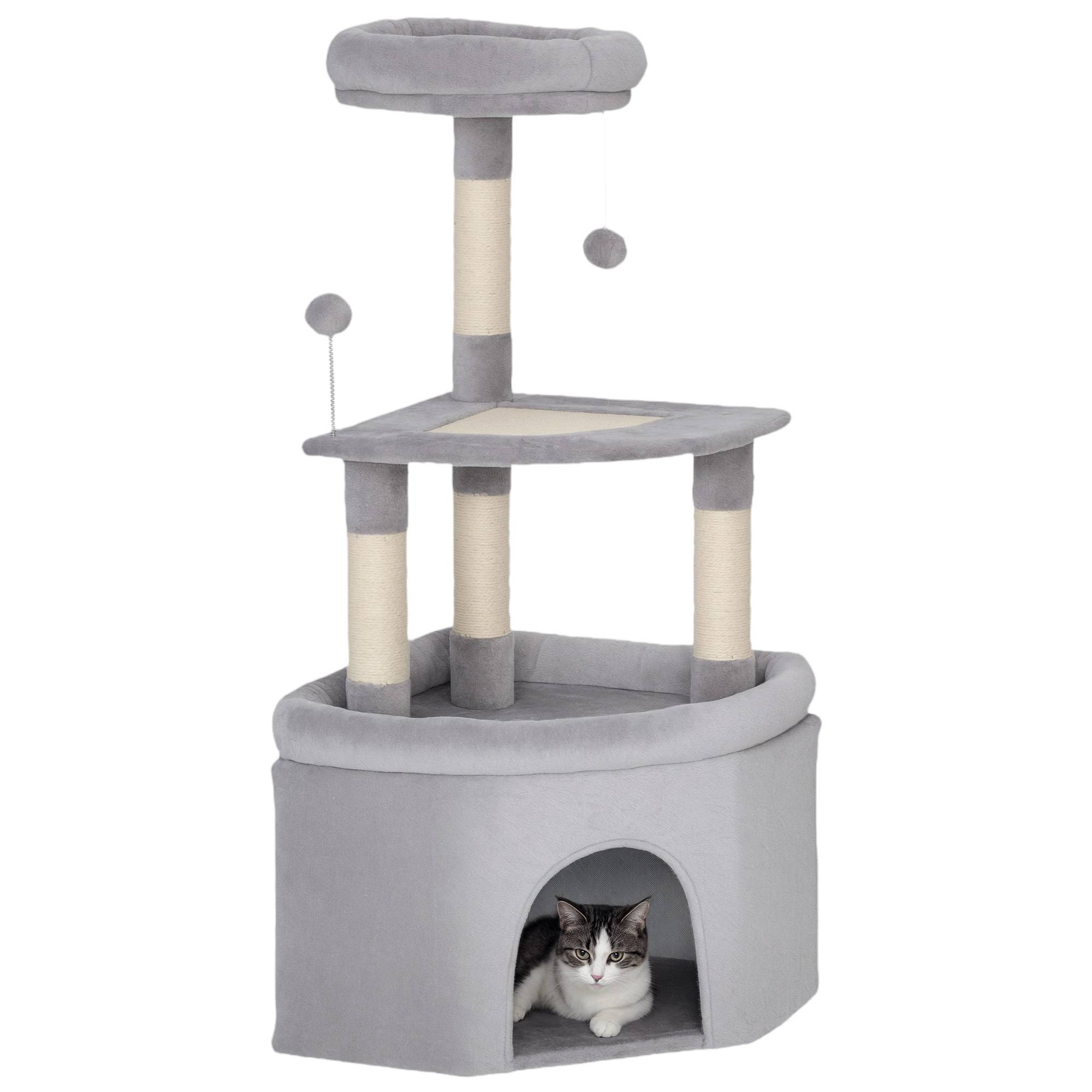 Arbre à chat sisal et peluche gris clair 49 x 49 x 114 cm - PANGIVO - Image 1