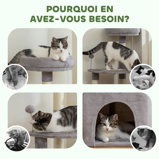 Arbre à chat sisal et peluche gris clair 49 x 49 x 114 cm - PANGIVO - Image 10