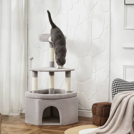Arbre à chat sisal et peluche gris clair 49 x 49 x 114 cm - PANGIVO - Image 4
