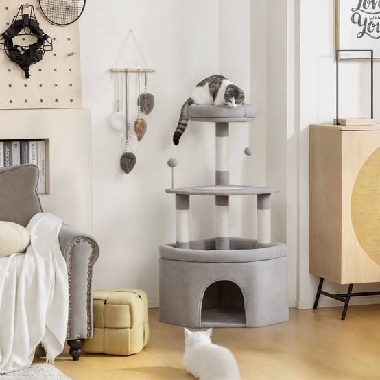 Arbre à chat sisal et peluche gris clair 49 x 49 x 114 cm - PANGIVO - Image 3