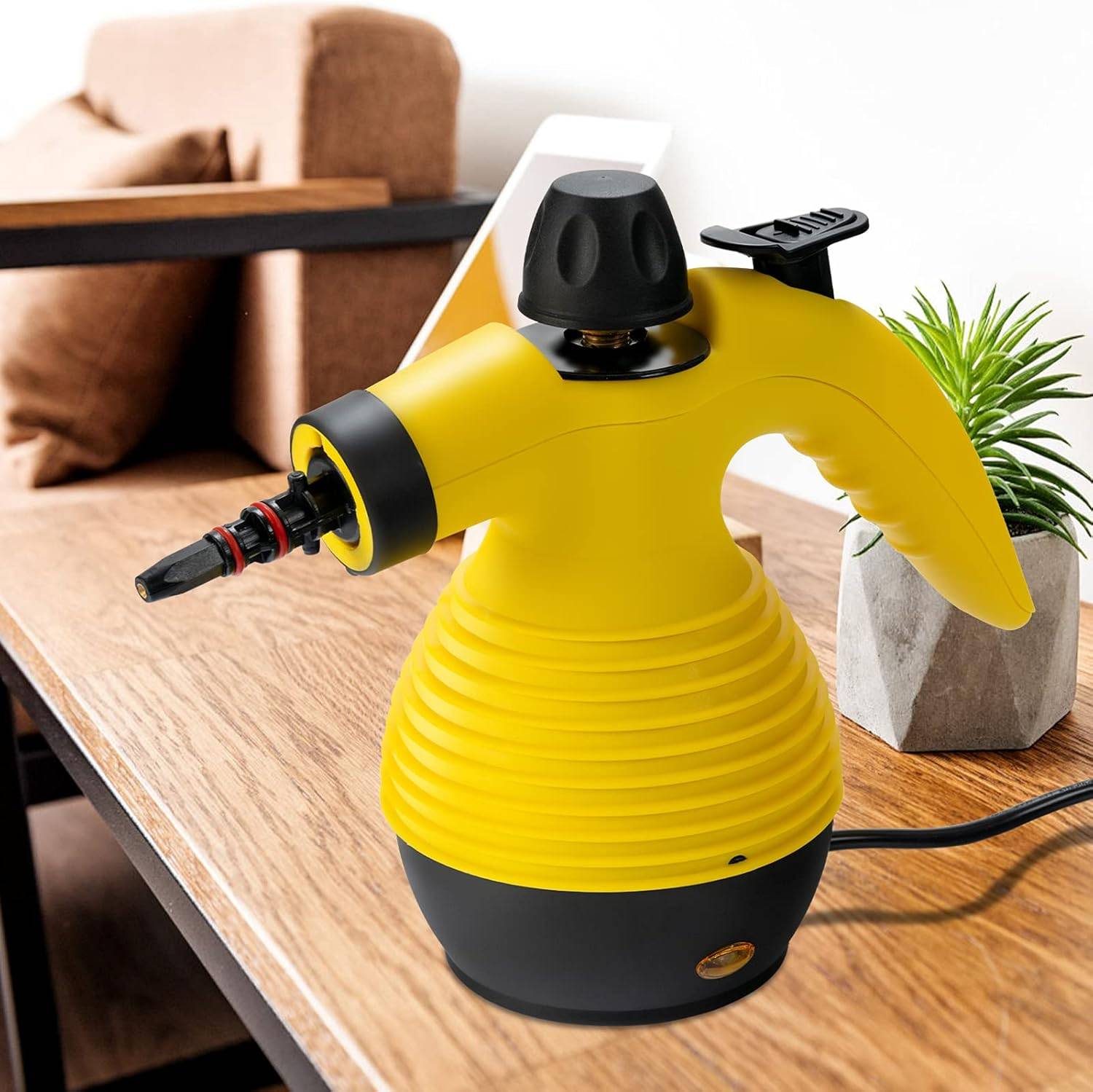 Nettoyeur vapeur à main réservoir 350 ml, 9 accessoires température : 135°-167°, 900-1050 w (jaune) - Image 2
