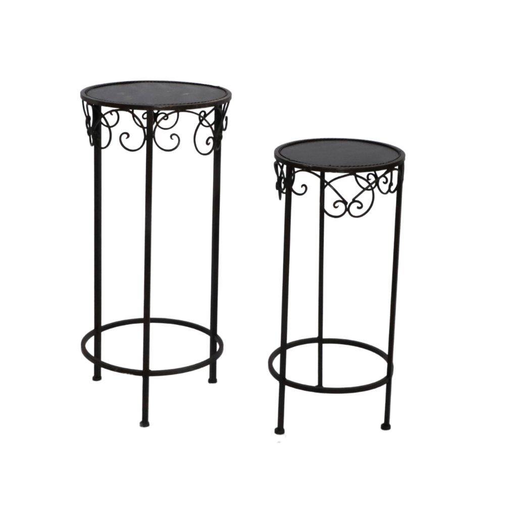Chemin De Campagne - Set de 2 sellettes rondes en métal marron Ht.60-70 cm Chemin de campagne