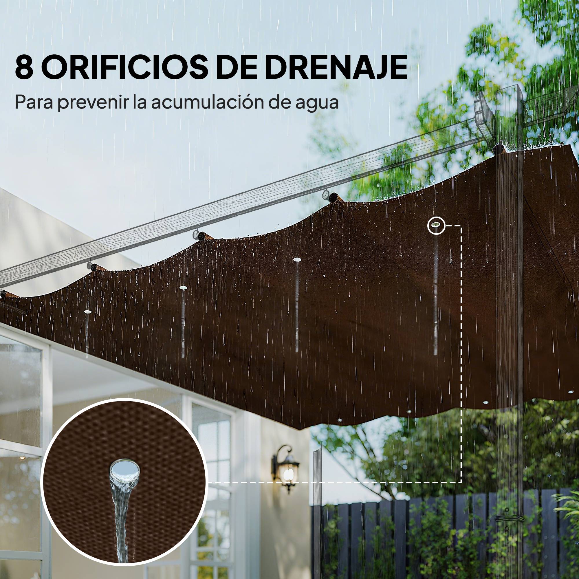 Toile de Rechange Rétractable Polyester pour Pergola 3x2 m Tissu Anti-UV Café - ComfortXL Outdoor Living - Image 8