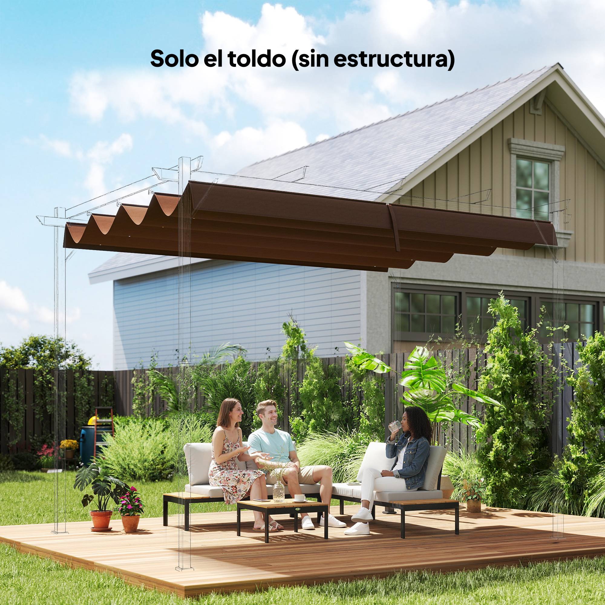 Toile de Rechange Rétractable Polyester pour Pergola 3x2 m Tissu Anti-UV Café - ComfortXL Outdoor Living - Image 3