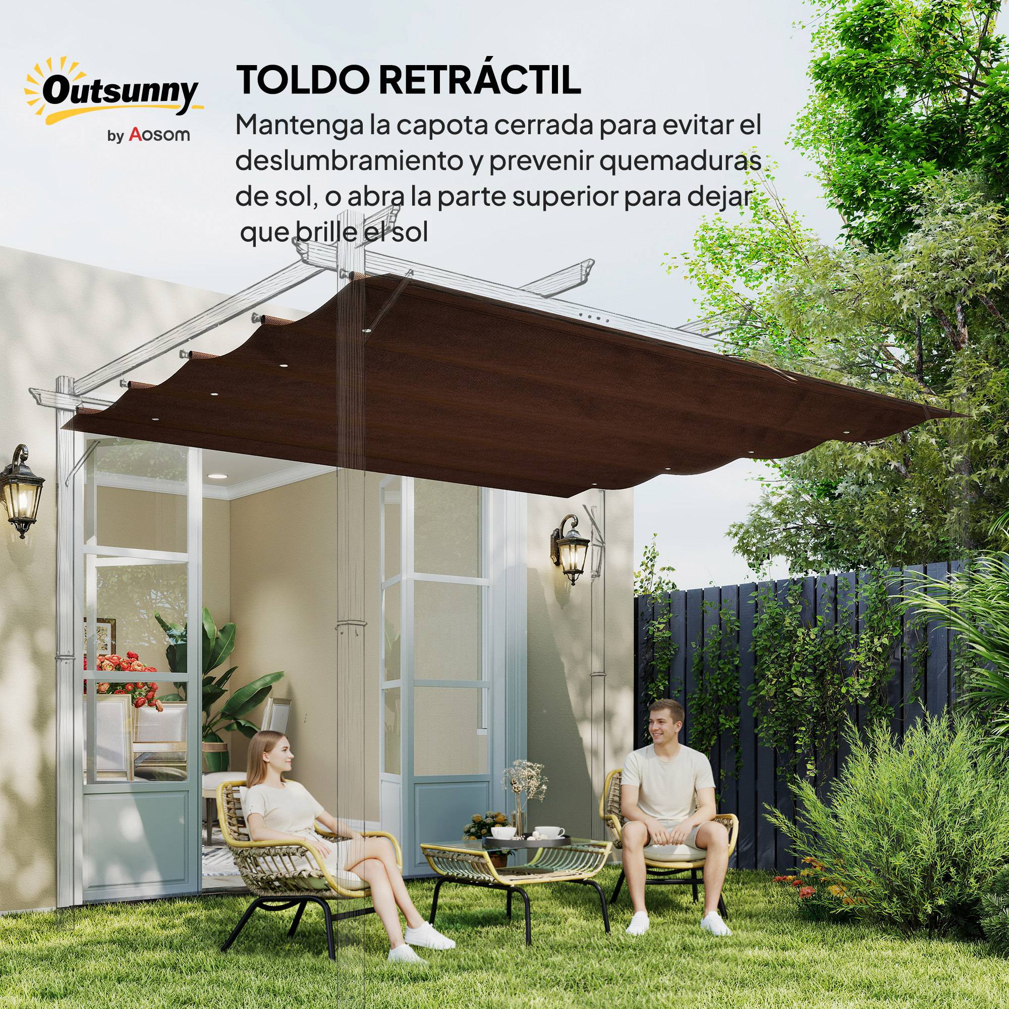 Toile de Rechange Rétractable Polyester pour Pergola 3x2 m Tissu Anti-UV Café - ComfortXL Outdoor Living - Image 9