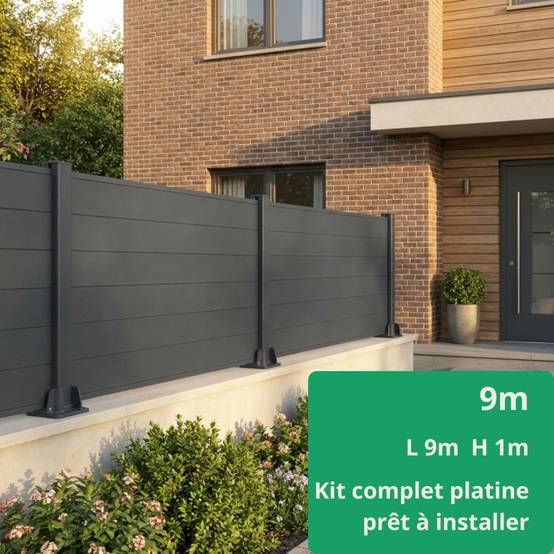 Kit clôture composite et aluminium sur platine L9m x H1m gris anthracite - Easy Clôture - Image 1