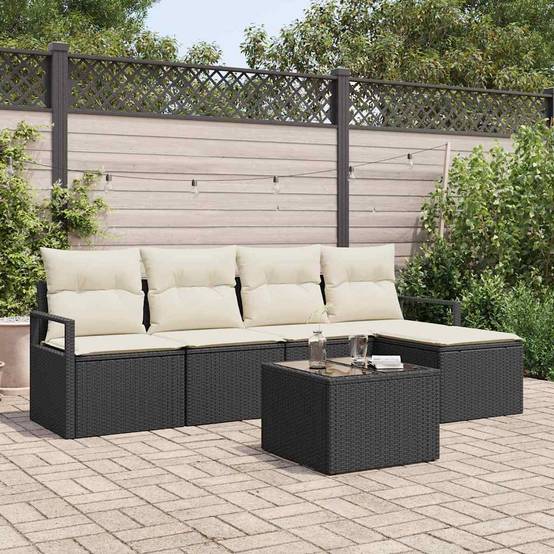 Salon de jardin 4 places en polyrotin modulable avec table et pouf Noir – ComfortXL Outdoor Living - Image 1