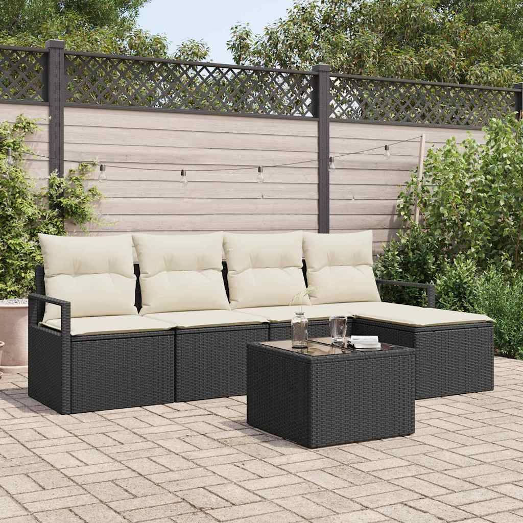 Salon de jardin 4 places en polyrotin modulable avec table et pouf Noir – ComfortXL Outdoor Living - Image 1