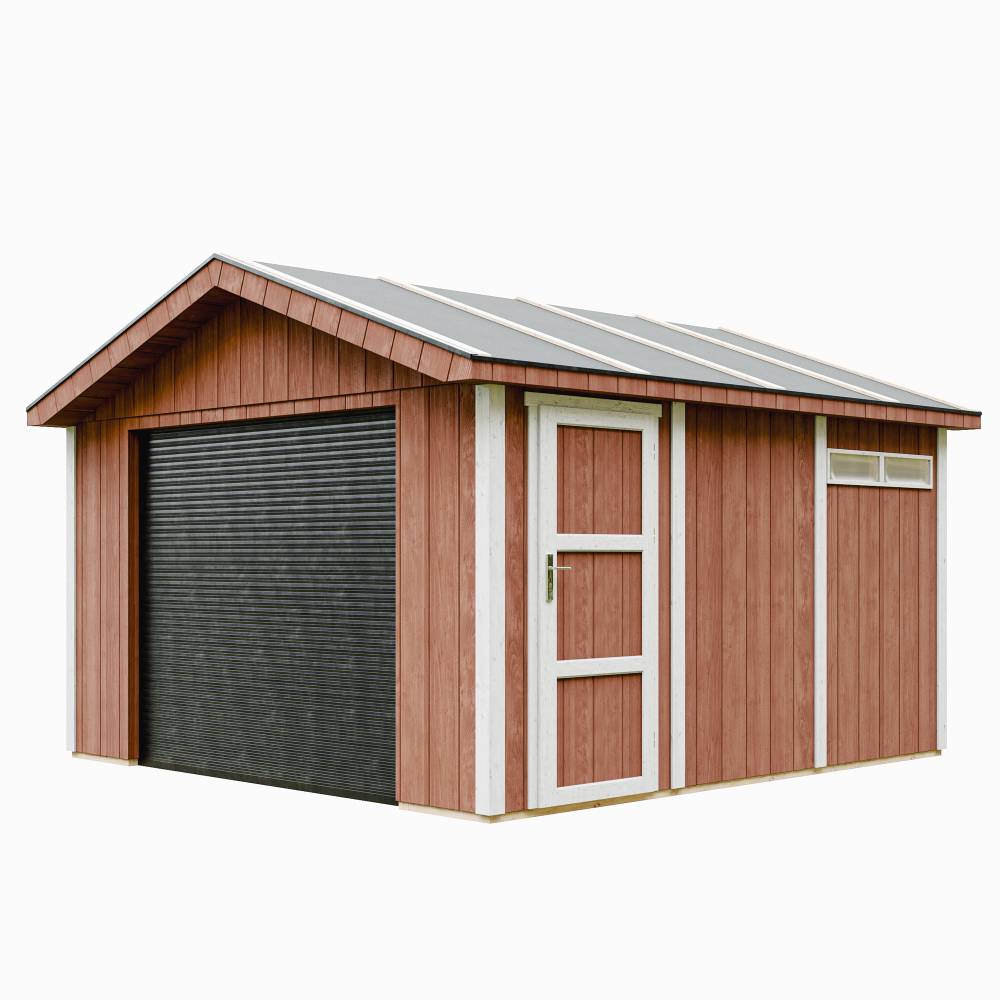 Timbela - Garage Qualité Premium 13 m² / L378xl412 cm - garage pour moto, vélos, machines de jardinage - Timbela M990B-REDWOOD RED - Image 1