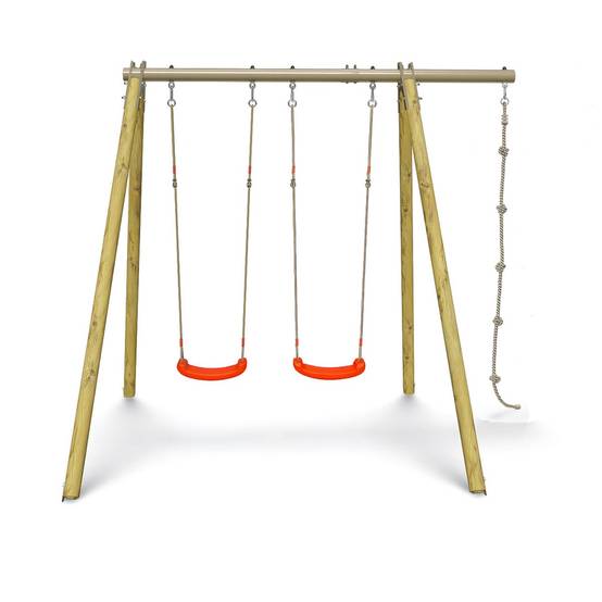Portique bois poutre métal Techwood Premium Piko 2,30 m – 3 enfants avec corde à nœuds - Image 1