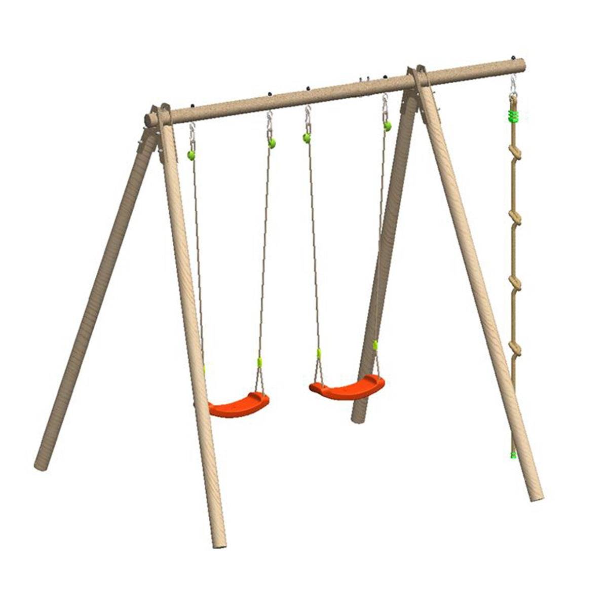 Portique bois poutre métal Techwood Premium Piko 2,30 m – 3 enfants avec corde à nœuds - Image 3