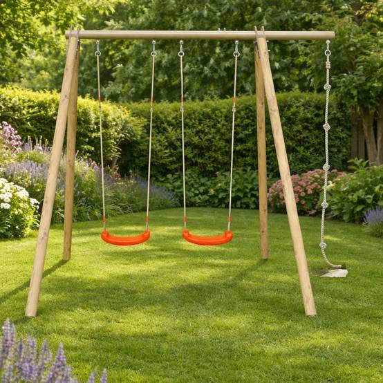 Portique bois poutre métal Techwood Premium Piko 2,30 m – 3 enfants avec corde à nœuds - Image 7