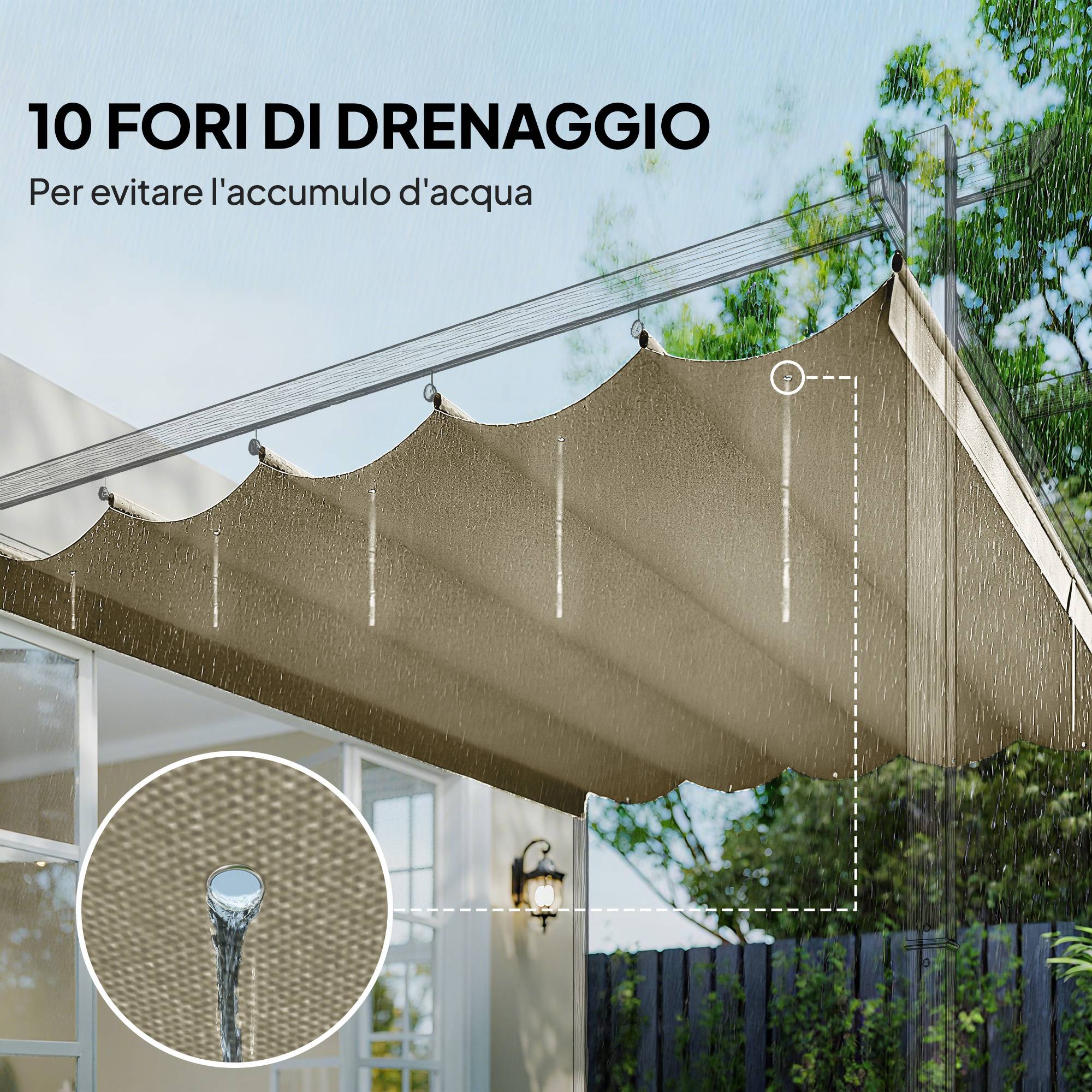 Couverture gazebo pergola 4x3 m polyester respirant beige, 10 trous drainage - Image 8