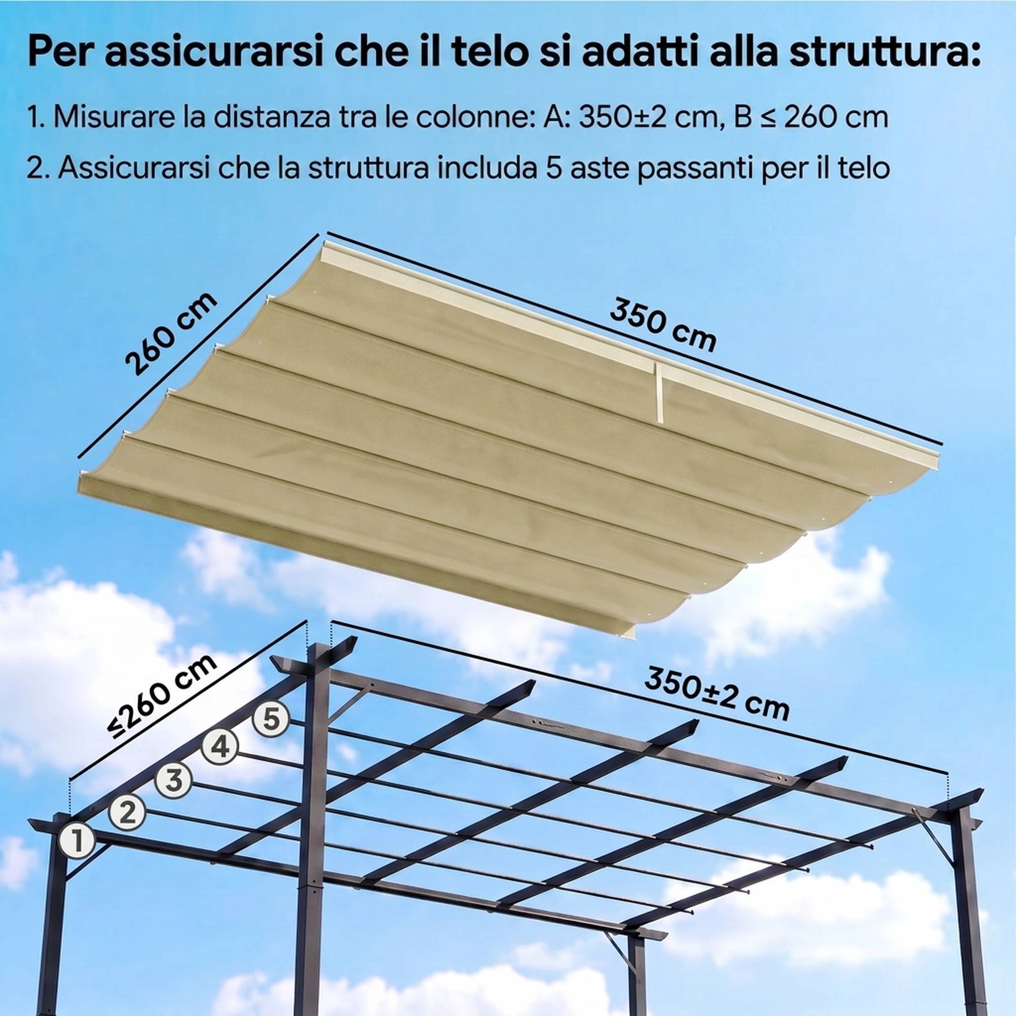 Couverture gazebo pergola 4x3 m polyester respirant beige, 10 trous drainage - Image 6
