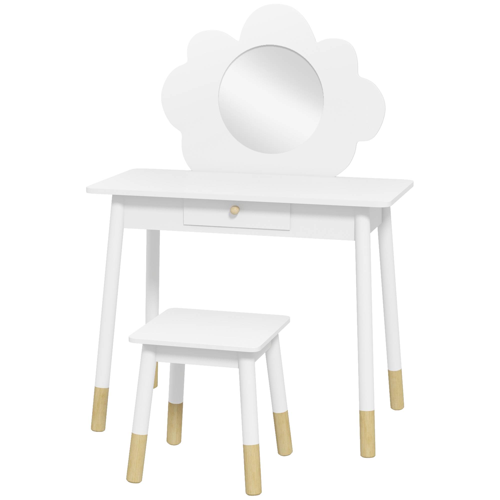 Sans Marque - Ensemble coiffeuse pour enfant avec tabouret, coiffeuse 2 pièces pour enfants de 3 à 6 ans, miroir forme de nuage, blanc - Image 2