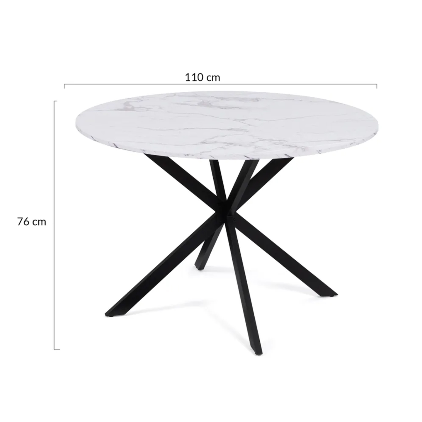 Table à manger ronde ALIX 6 personnes pied araignée noir et plateau effet marbre blanc ALASKA 110 cm - Image 4