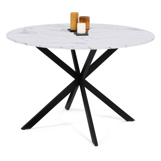 Table à manger ronde ALIX 6 personnes pied araignée noir et plateau effet marbre blanc ALASKA 110 cm - Image 2