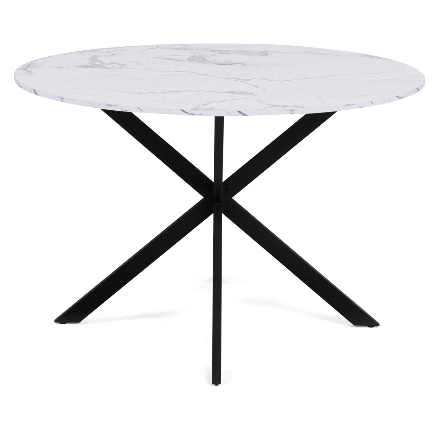 Table à manger ronde ALIX 6 personnes pied araignée noir et plateau effet marbre blanc ALASKA 110 cm - Image 3