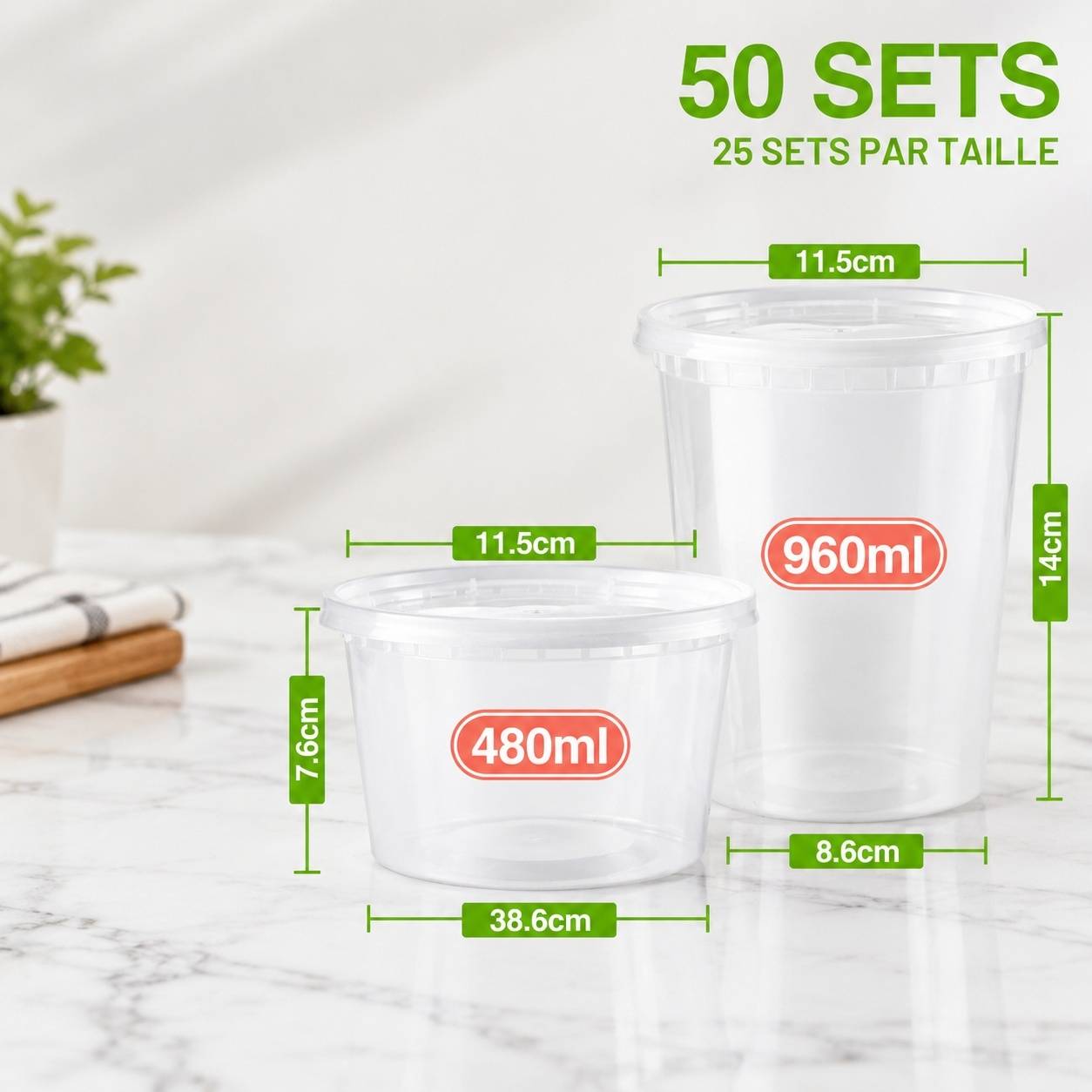 Lot de 50 Contenants Alimentaires Plastique avec Couvercles - Image 2