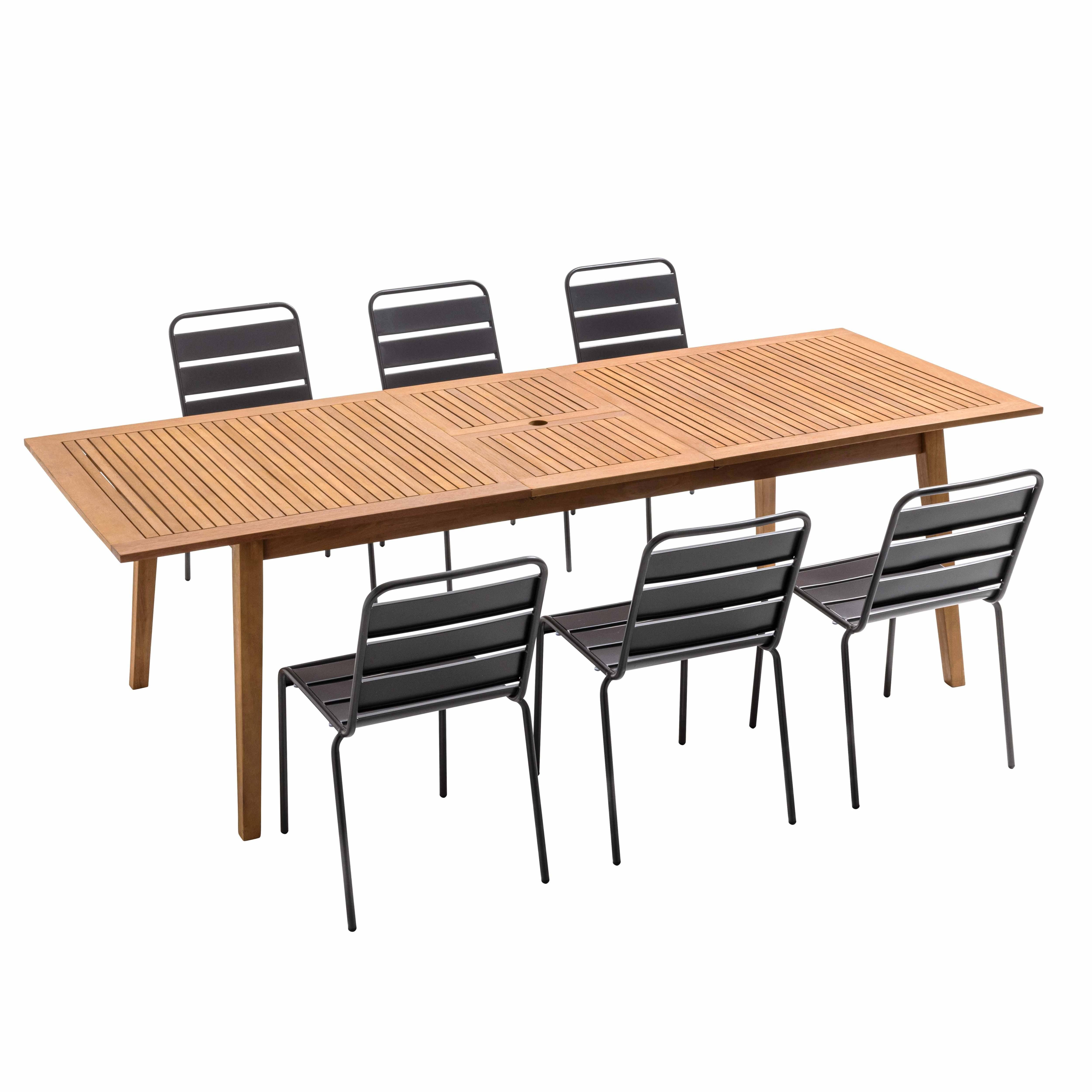 Oviala - Table de jardin extensible en bois fsc et 6 chaises  Chicago - Oviala - Imagen 1