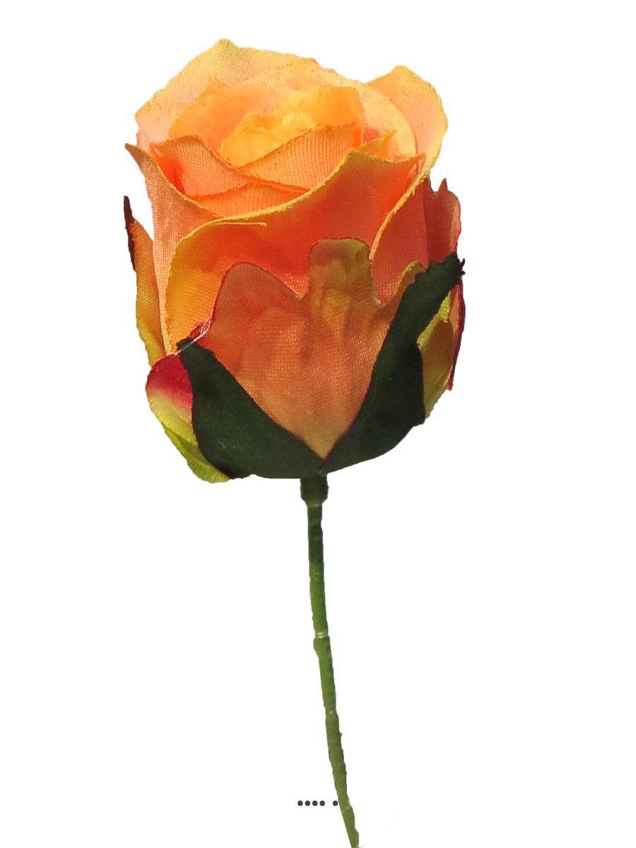 Artificielles - tête de rose Artificielle D 5 cm sur tige idéale mariage Rose-orange - couleur: Rose-orange - Imagen 1