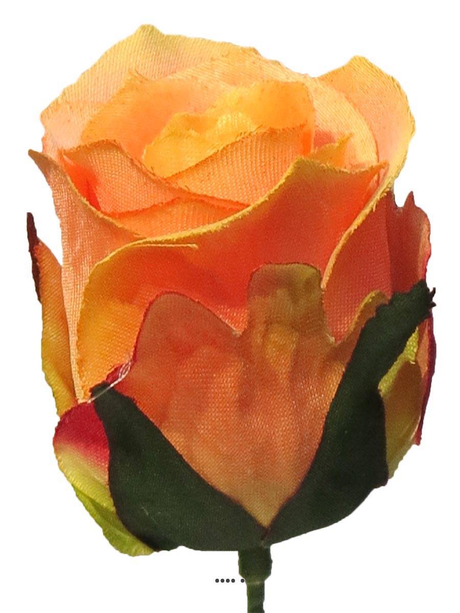 Artificielles - tête de rose Artificielle D 5 cm sur tige idéale mariage Rose-orange - couleur: Rose-orange - Imagen 2