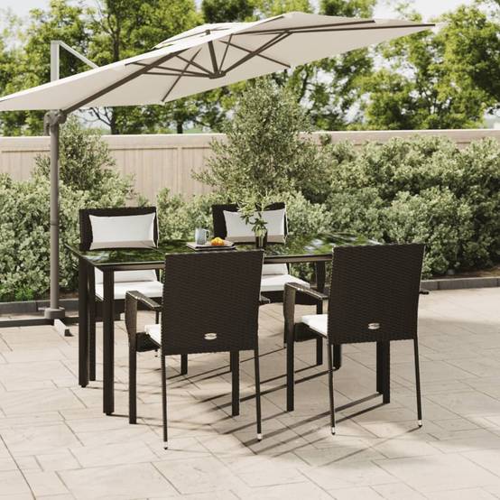 Salon de Jardin 4 Personnes Résine Noire Coussins Crème et Table 160cm – ComfortXL Outdoor Living - Image 1