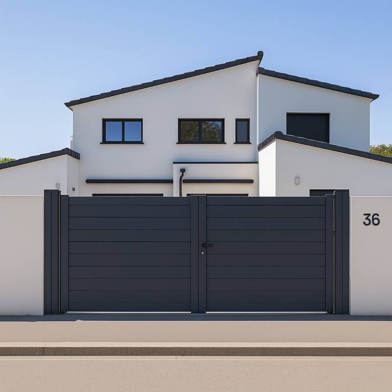 Portail battant Aluminium Plein - Largeur 3m50 - Hauteur 1m60 – Gris anthracite - Prêt à poser - Easy Clôture - Image 7
