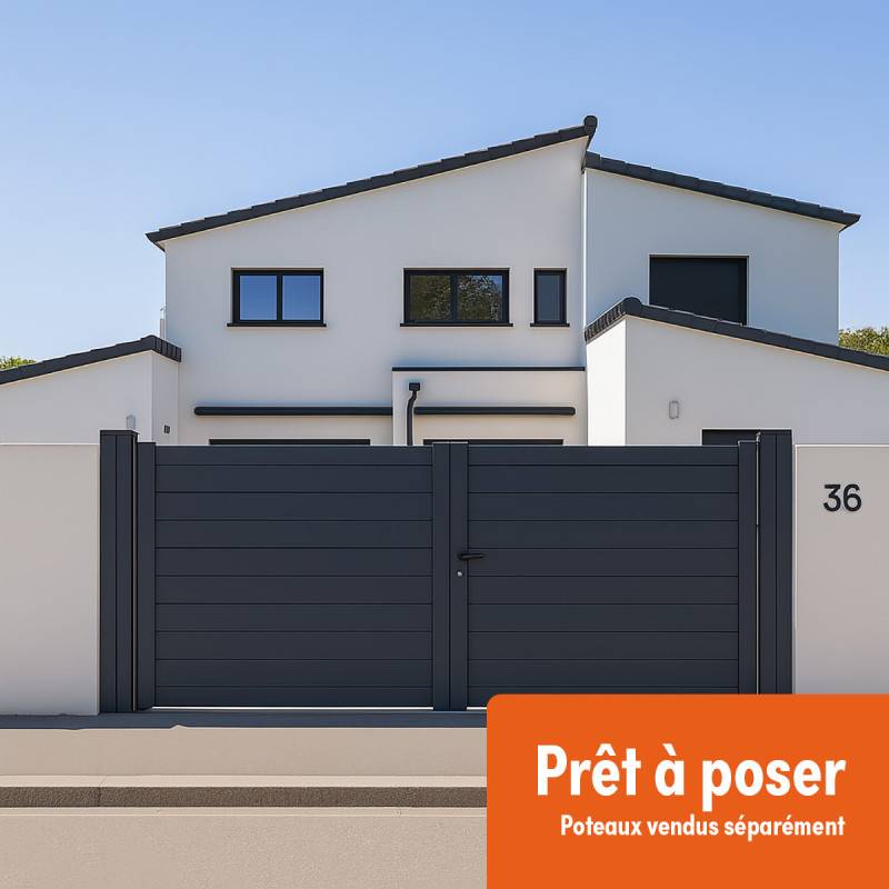 Portail battant Aluminium Plein - Largeur 3m50 - Hauteur 1m60 – Gris anthracite - Prêt à poser - Easy Clôture - Image 1